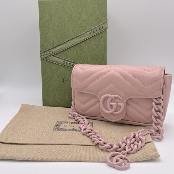 Authentic Gucci Gg Pink Marmont Resin Belt Bag - Picture 3 of 16
